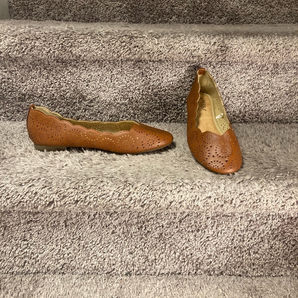 Serra Brown Scalloped Flats Memory Foam Comfort Women’s 9 Coastal Cowgirl